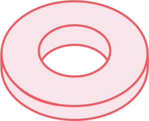 Flat washer with a central hole used to distribute load under a bolt or nut