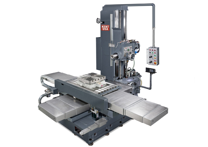 Horizontal boring machine with workpiece clamped on table