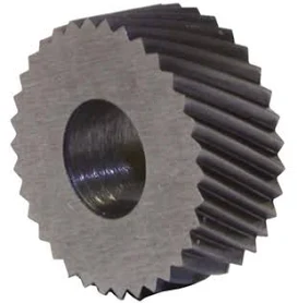 Right-handed knurl wheel with diagonal grooves angled to the right